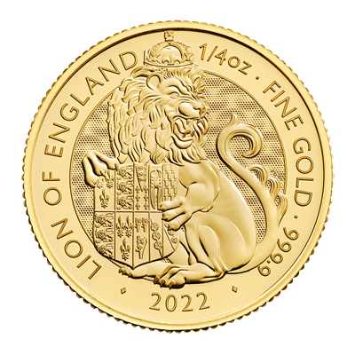 A picture of a 1/4 oz Tudor Beasts Lion of England Gold Coin